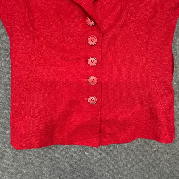 Zara Woman Red Textured 3/4 Sleeve‎ Blazer Jacket Button Front Peplum size 8 - Picture 7 of 9